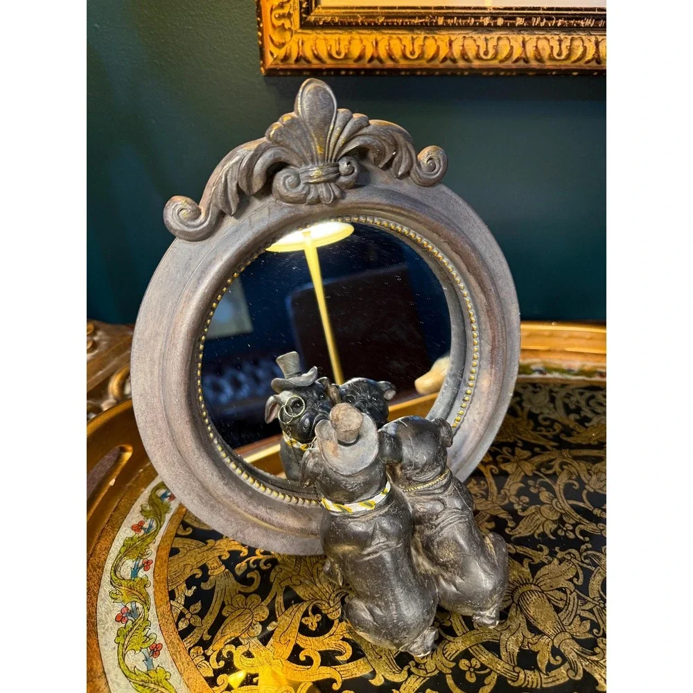 Vintage Victorian Bulldog‎ Couple Tabletop Mirror